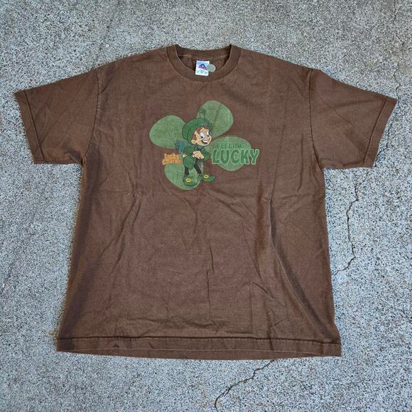 Vtg Y2k LUCKY CHARMS Feelin Lucky Shamrock Cartoon Graphic Cereal T Shirt XL - Picture 1 of 5
